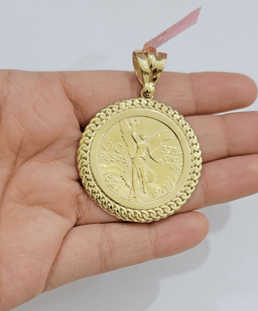 14kt Yellow Gold 1947 Mexican Centenario 50 Gold Pesos Copy Coin With Bezel SALE - Reva Jeweler