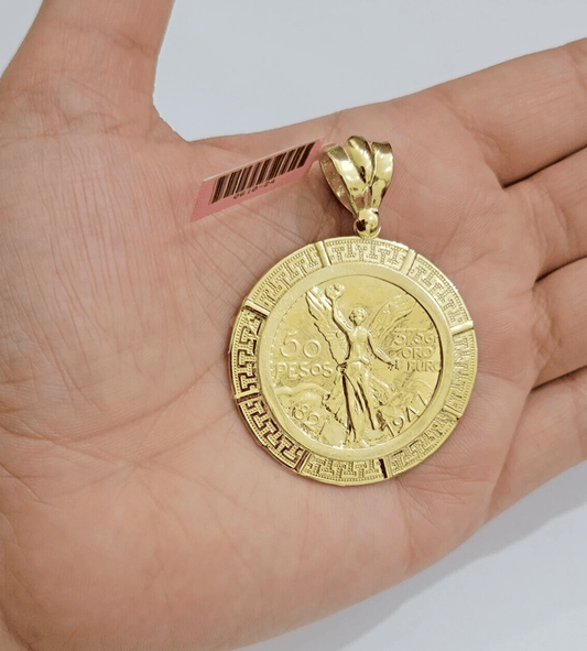 14kt Yellow Gold 1947 Mexican Centenario 50 Gold Pesos Copy Coin With Bezel SALE - Reva Jeweler