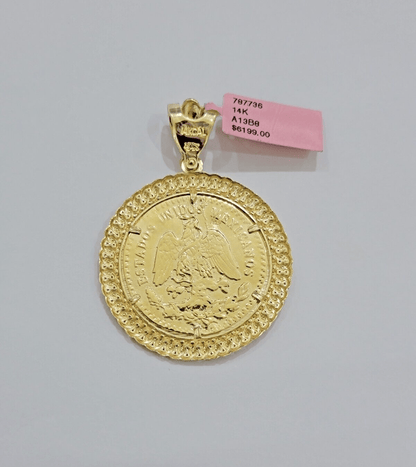 14kt Yellow Gold 1947 Mexican Centenario 50 Gold Pesos Copy Coin With Bezel SALE - Reva Jeweler