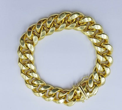 15mm 10k Gold Mens Bracelet Miami Cuban Link 7.5" Thick 10kt Yellow Gold REAL - Reva Jeweler