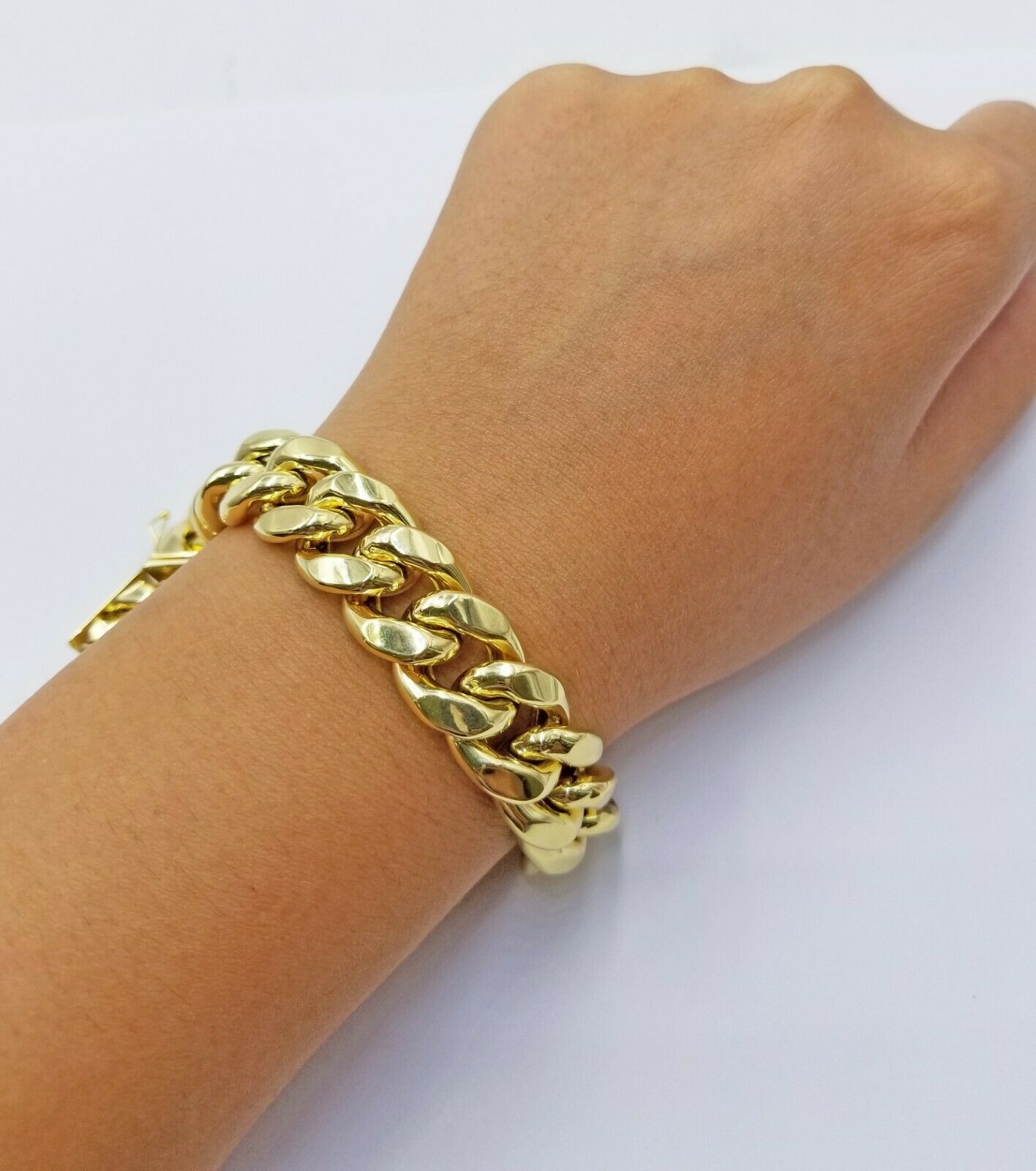 15mm 10k Gold Mens Bracelet Miami Cuban Link 7.5" Thick 10kt Yellow Gold REAL - Reva Jeweler