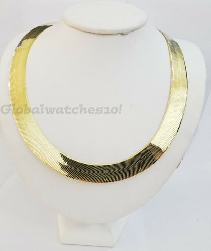 15mm 10k Yellow Gold Herring Bone Chain Necklace Lobster lock Men Women REAL 24" - Reva Jeweler