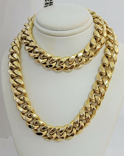 15mm Miami Cuban Link Chain Necklace 10k Yellow Gold 22 - 30 Inch Mens SOLID 10kt - Reva Jeweler