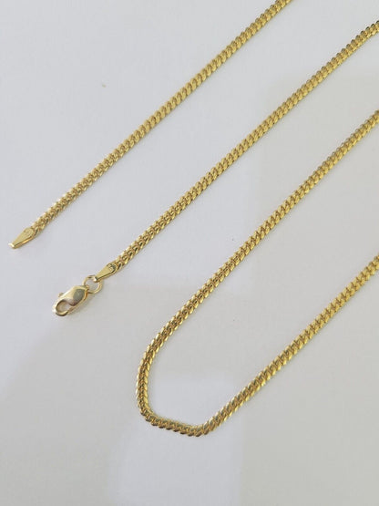 18k Real Solid Miami Cuban Chain Yellow Gold 2mm 18" - 24" Inch Genuine Necklace - GoldenlinQ