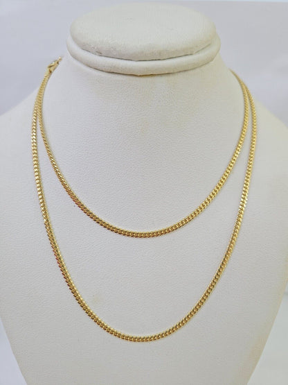 18k Real Solid Miami Cuban Chain Yellow Gold 2mm 18" Inch Genuine Necklace - GoldenlinQ