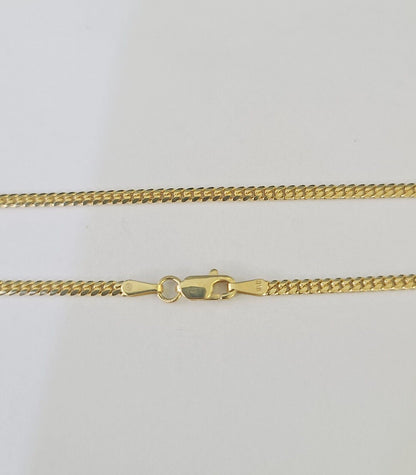 18k Real Solid Miami Cuban Chain Yellow Gold 2mm 24" Inch Genuine Necklace - GoldenlinQ