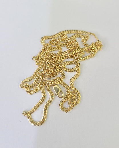 18k Real Solid Miami Cuban Chain Yellow Gold 2mm 24" Inch Genuine Necklace - GoldenlinQ