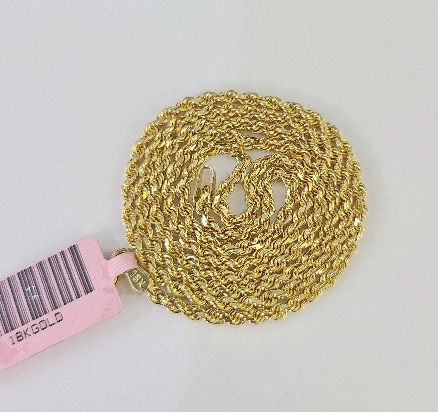 18k Real Solid Rope Chain Yellow Gold 2mm 16" - 24" Inch Genuine 18k - GoldenlinQ