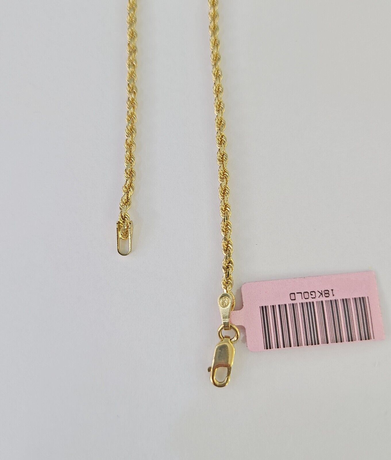 18k Real Solid Rope Chain Yellow Gold 2mm 20" Inch Genuine 18kt Necklace - GoldenlinQ