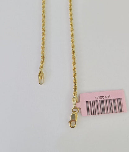 18k Real Solid Rope Chain Yellow Gold 2mm 20" Inch Genuine 18kt Necklace - GoldenlinQ