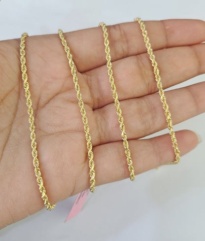 18k Real Solid Rope Chain Yellow Gold 2mm 22" Inch Genuine 18k Necklace - GoldenlinQ