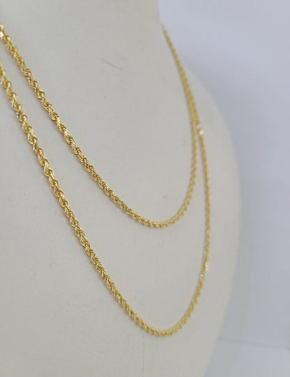 18k Real Solid Rope Chain Yellow Gold 2mm 22" Inch Genuine 18k Necklace - GoldenlinQ