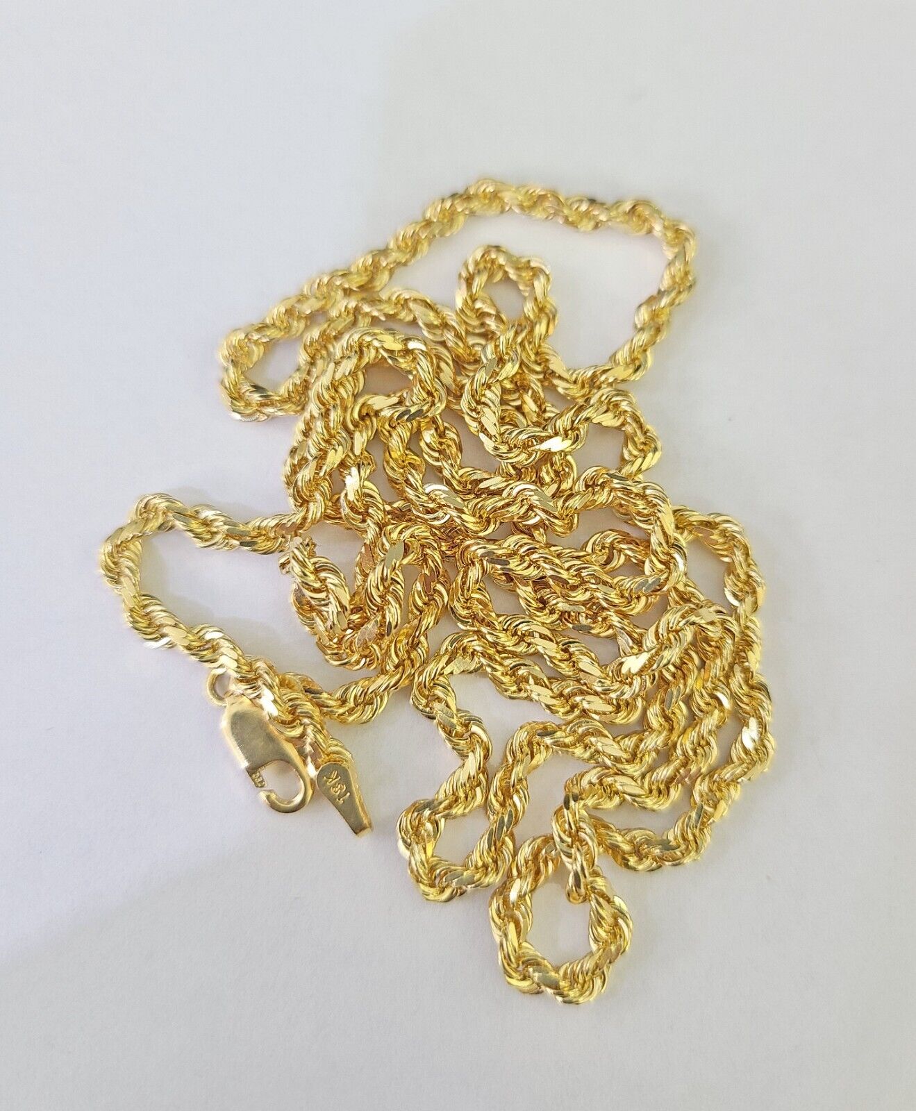 18k Real Solid Rope Chain Yellow Gold 3mm 26" Inch Genuine 18kt Necklace - GoldenlinQ