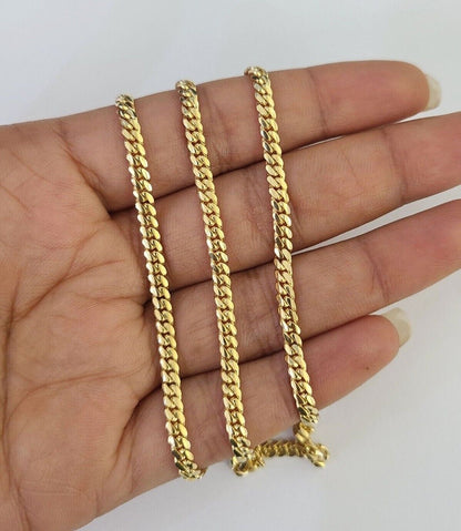 18k Solid Miami Cuban Chain Yellow Gold 3mm 18" 20" 22" 24" Inches Necklace Real - Reva Jeweler