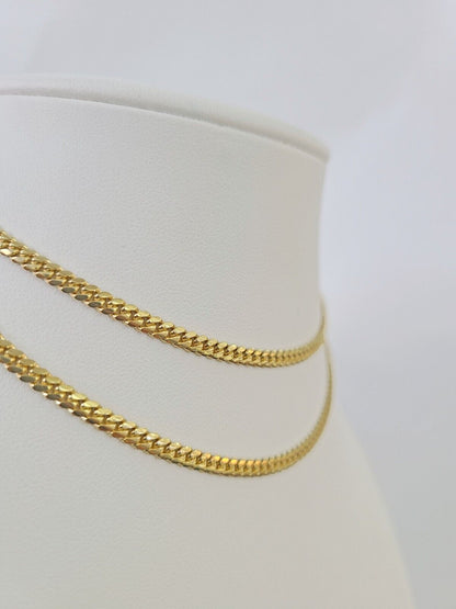 18k Solid Miami Cuban Chain Yellow Gold 3mm 22" Inch Genuine Necklace Real - Reva Jeweler