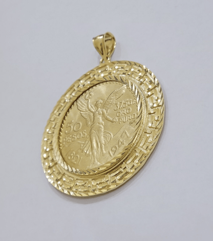 1947 Mexican Centenario 50 Gold Pesos Copy Coin With Bezel Solid 10k Yellow SALE - Reva Jeweler