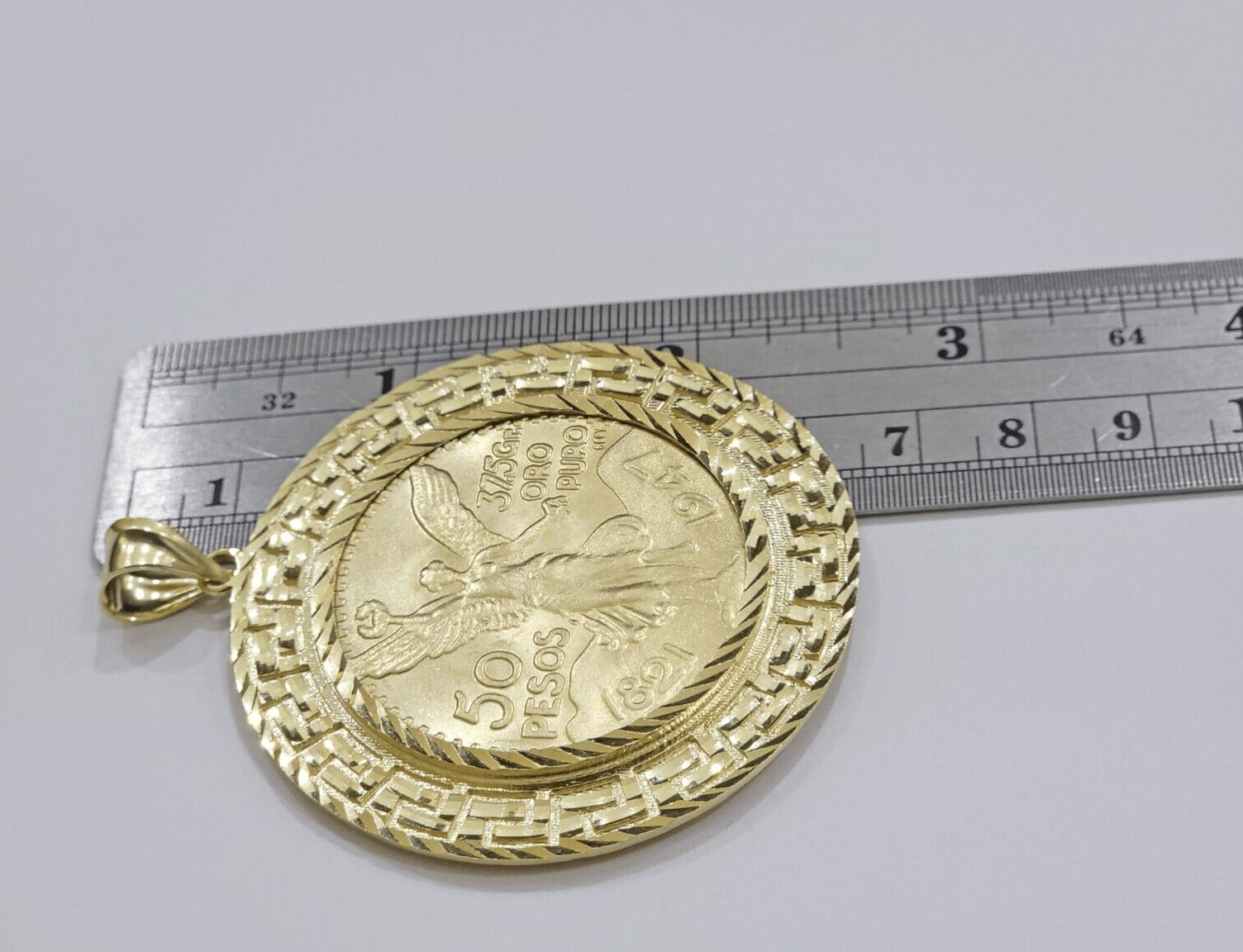 1947 Mexican Centenario Coin Charm Pendant 50 pesos With Bezel Solid 10kt Gold - Reva Jeweler