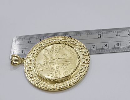 1947 Mexican Centenario Coin Charm Pendant 50 pesos With Bezel Solid 10kt Gold - Reva Jeweler