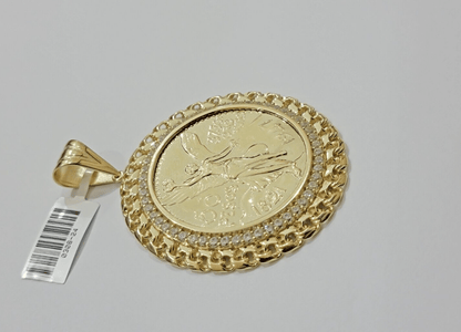 1947 Mexican Centenario Coin Charm Pendant Replica 50 pesos With Bezel 10kt Gold - Reva Jeweler
