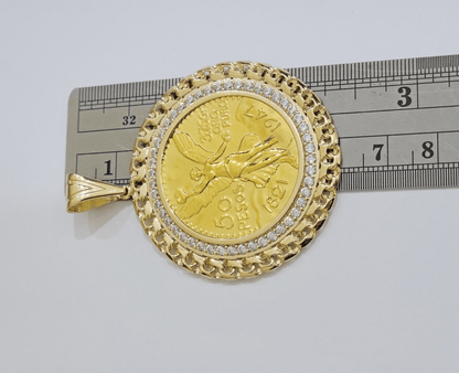 1947 Mexican Centenario Coin Charm Pendant Replica 50 pesos With Bezel 10kt Gold - Reva Jeweler