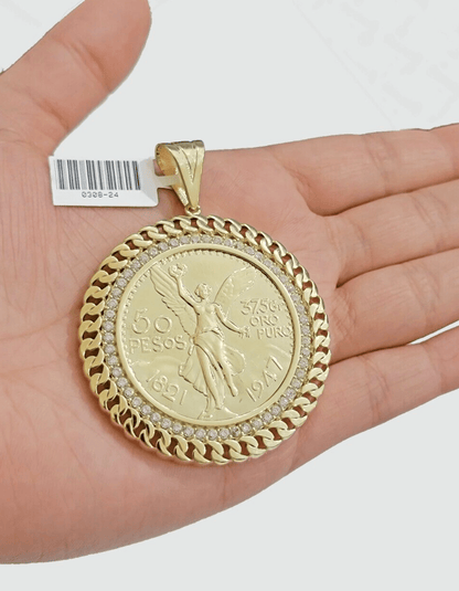 1947 Mexican Centenario Coin Charm Pendant Replica 50 pesos With Bezel 10kt Gold - Reva Jeweler