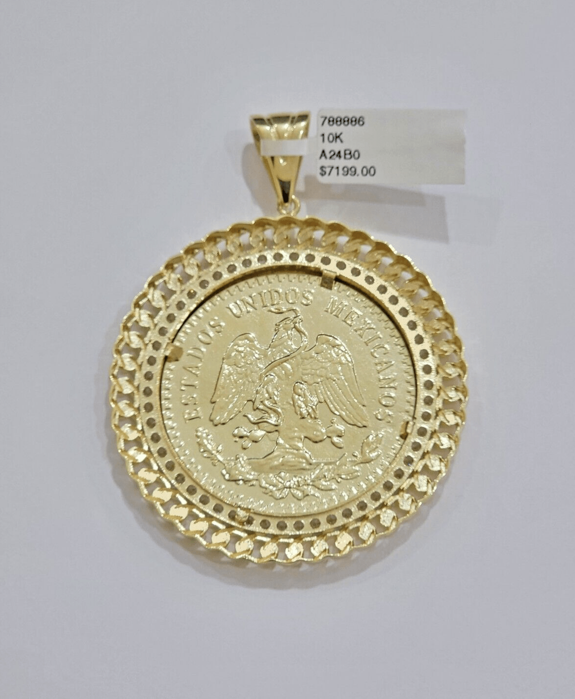 1947 Mexican Centenario Coin Charm Pendant Replica 50 pesos With Bezel 10kt Gold - Reva Jeweler