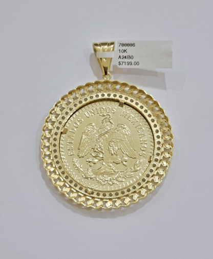 1947 Mexican Centenario Coin Charm Pendant Replica 50 pesos With Bezel 10kt Gold - Reva Jeweler