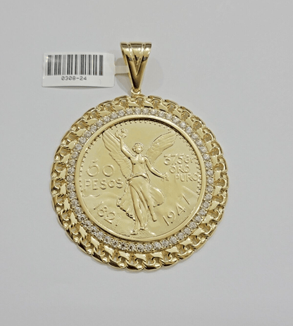 1947 Mexican Centenario Coin Charm Pendant Replica 50 pesos With Bezel 10kt Gold - Reva Jeweler