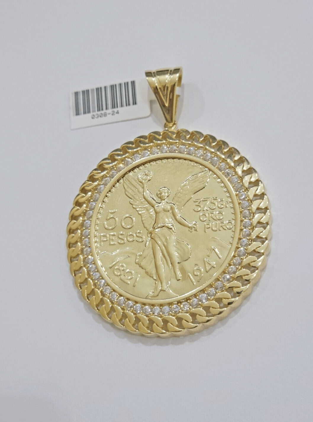 1947 Mexican Centenario Coin Charm Pendant Replica 50 pesos With Bezel 10kt Gold - Reva Jeweler