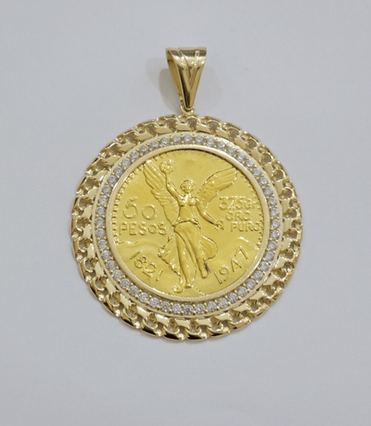 1947 Mexican Centenario Coin Charm Pendant Replica 50 pesos With Bezel 10kt Gold - Reva Jeweler