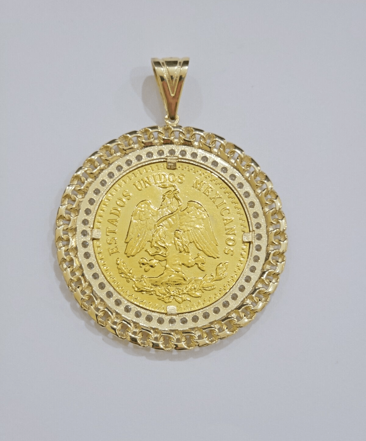 1947 Mexican Centenario Coin Charm Pendant Replica 50 pesos With Bezel 10kt Gold - Reva Jeweler