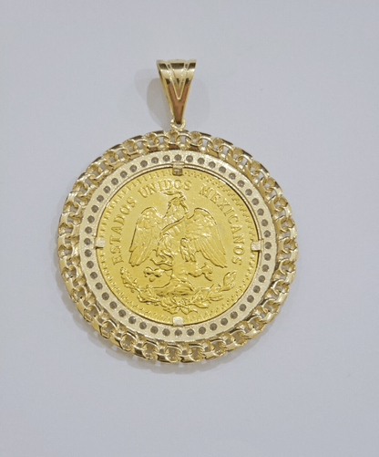 1947 Mexican Centenario Coin Charm Pendant Replica 50 pesos With Bezel 10kt Gold - Reva Jeweler