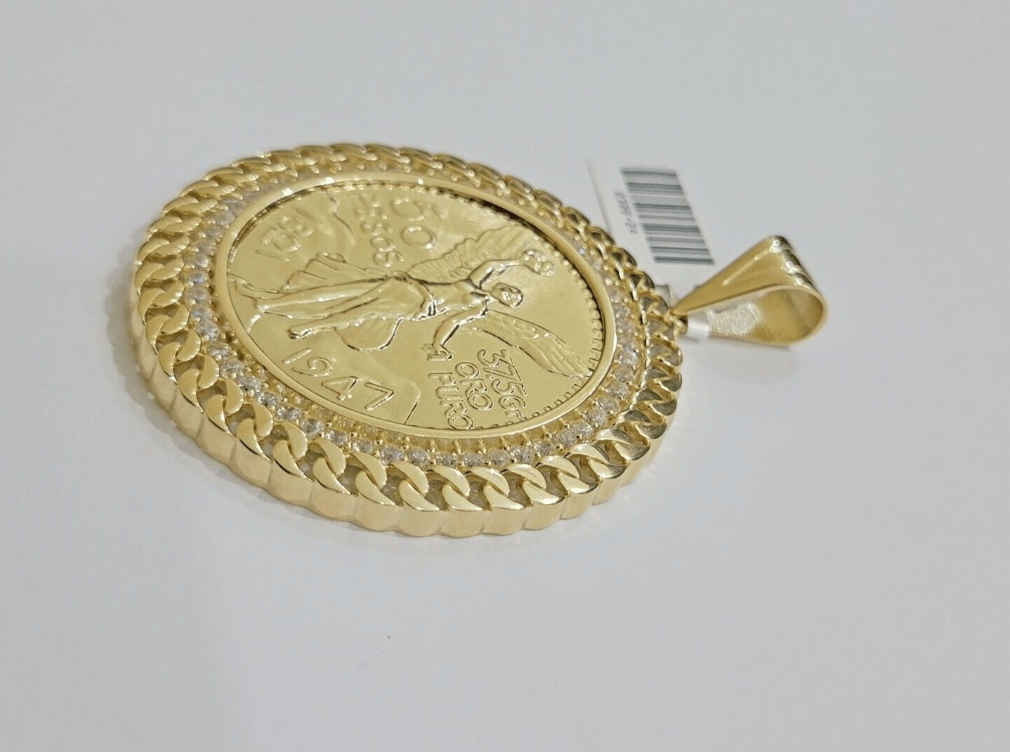 1947 Mexican Centenario Coin Charm Pendant Replica 50 pesos With Bezel 10kt Gold - Reva Jeweler