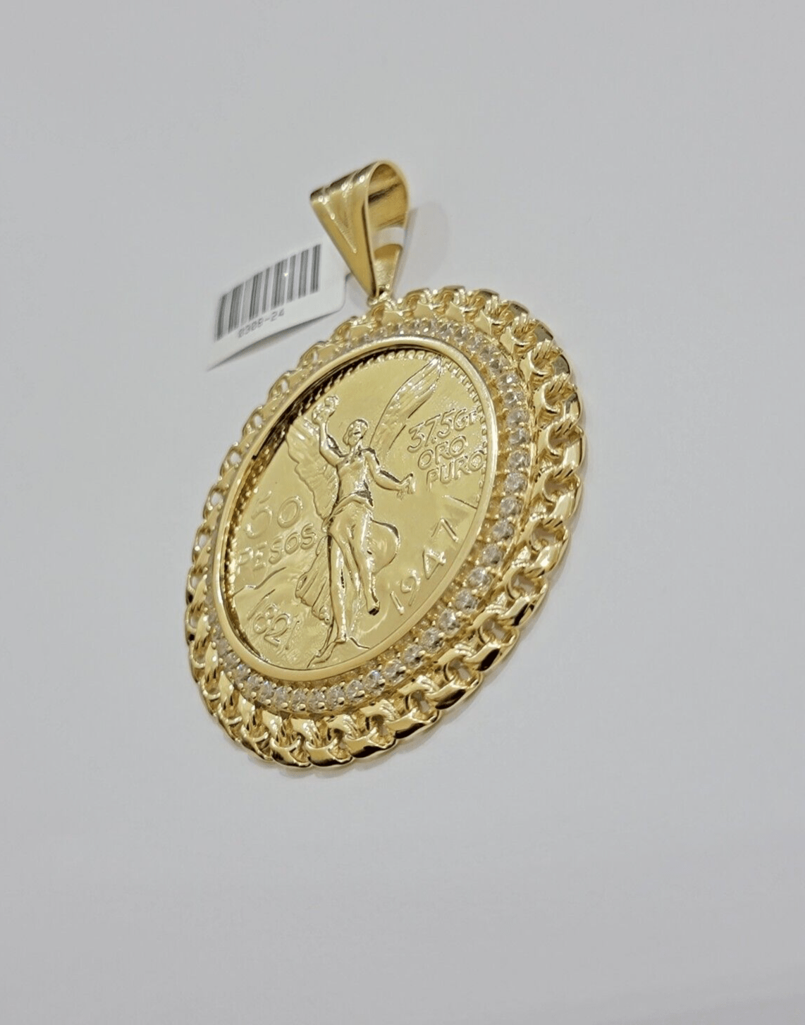 1947 Mexican Centenario Coin Charm Pendant Replica 50 pesos With Bezel 10kt Gold - Reva Jeweler