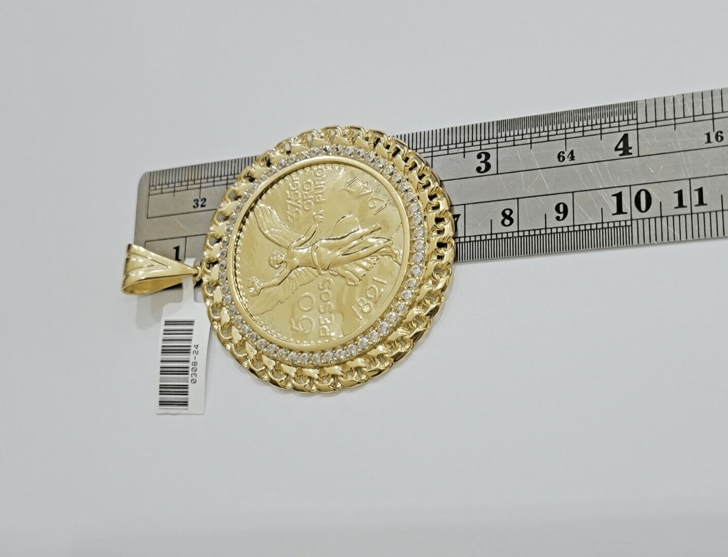1947 Mexican Centenario Coin Charm Pendant Replica 50 pesos With Bezel 10kt Gold - Reva Jeweler