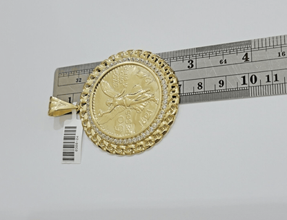 1947 Mexican Centenario Coin Charm Pendant Replica 50 pesos With Bezel 10kt Gold - Reva Jeweler
