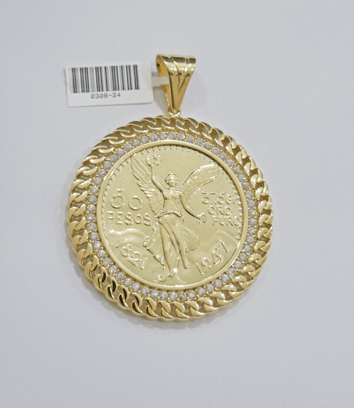 1947 Mexican Centenario Coin Charm Pendant Replica 50 pesos With Bezel 10kt Gold - Reva Jeweler
