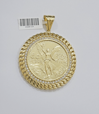 1947 Mexican Centenario Coin Charm Pendant Replica 50 pesos With Bezel 10kt Gold - Reva Jeweler
