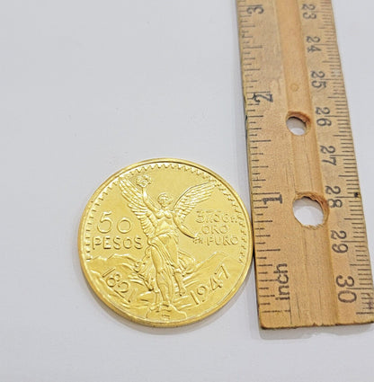 1947 Mexican Centenaro 50 Gold Pesos Copy Coin Solid 14k Yellow Gold , REAL 14KT - Reva Jeweler