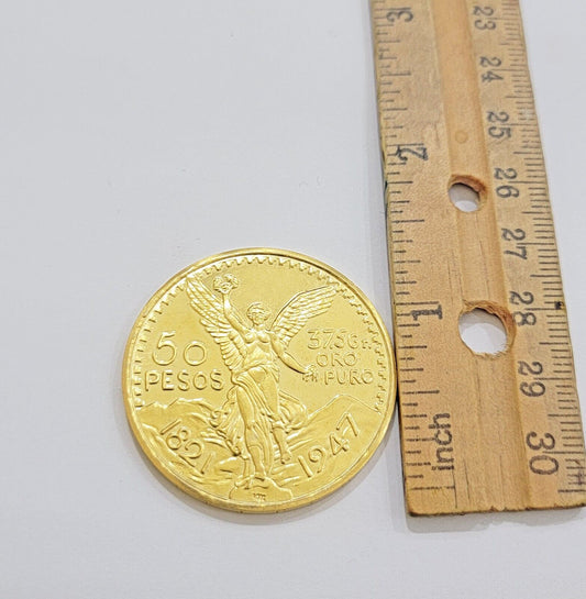 1947 Mexican Centenaro 50 Gold Pesos Copy Coin Solid 14k Yellow Gold , REAL 14KT - Reva Jeweler