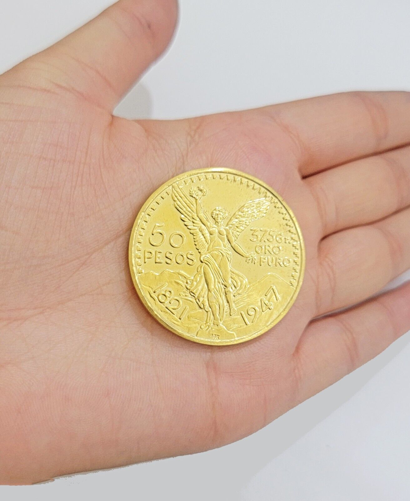 1947 Mexican Centenaro 50 Gold Pesos Copy Coin Solid 14k Yellow Gold , REAL 14KT - Reva Jeweler