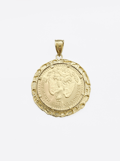 1947 Mexican Centenaro 50 Gold Pesos Copy Coin With Bezel Solid 14k Yellow Gold - Reva Jeweler