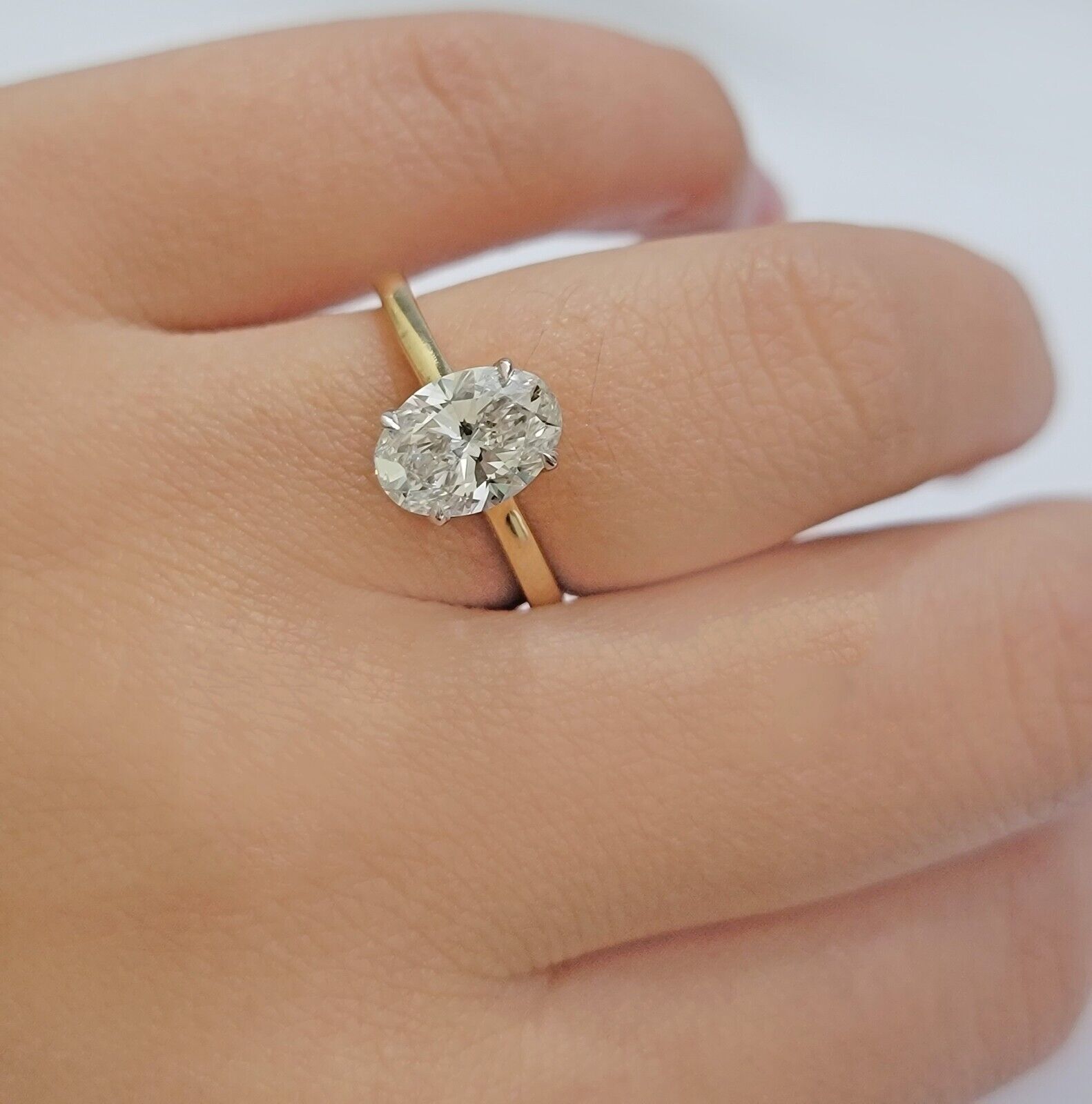 1CT IGI Certified Diamond Engagement Ring VS2 D Oval Lab - created 14k Yellow Gold - Reva Jeweler
