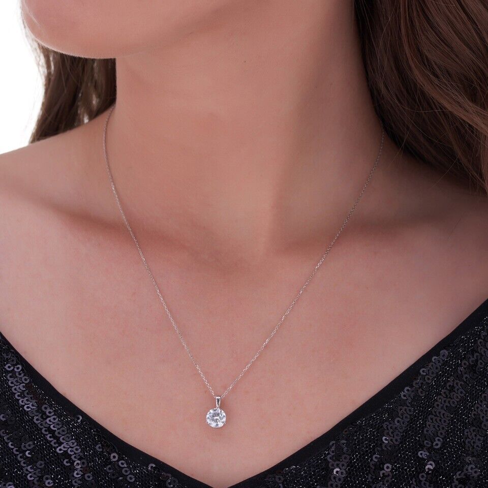 1CT Solitaire Lab Grown Diamond Pendant Ladies Charm 14k White Gold With Chain - Reva Jeweler