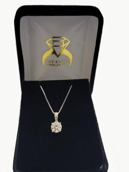 1CT Solitaire Lab Grown Diamond Pendant Ladies Charm 14k White Gold With Chain - Reva Jeweler