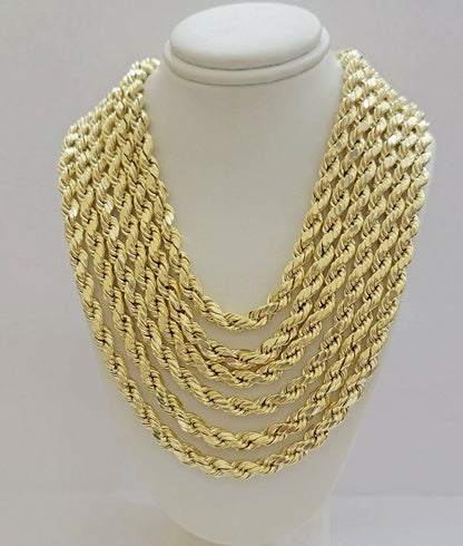 22" Real 10k Yellow Gold Rope Chain Necklace 7mm Men's 22" Inch New Diamond Cuts - Reva Jeweler