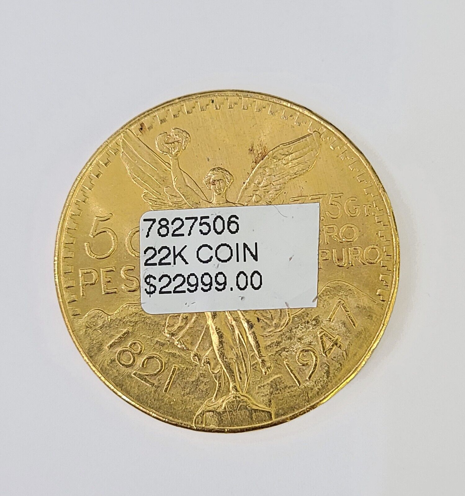 22k Centenario Coin Copy in Solid Yellow Gold 50 Pesos 1947 Mexico/Mexican Coin - Reva Jeweler