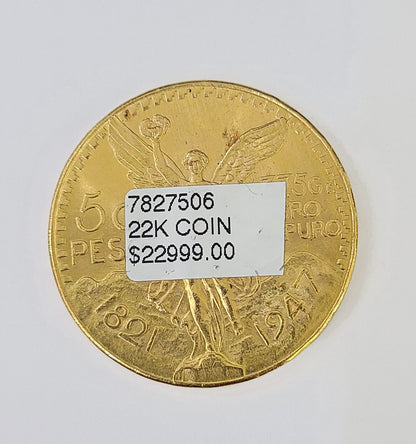 22k Centenario Coin Copy in Solid Yellow Gold 50 Pesos 1947 Mexico/Mexican Coin - Reva Jeweler