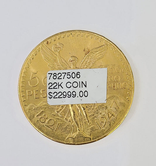 22k Centenario Coin Copy in Solid Yellow Gold 50 Pesos 1947 Mexico/Mexican Coin - Reva Jeweler