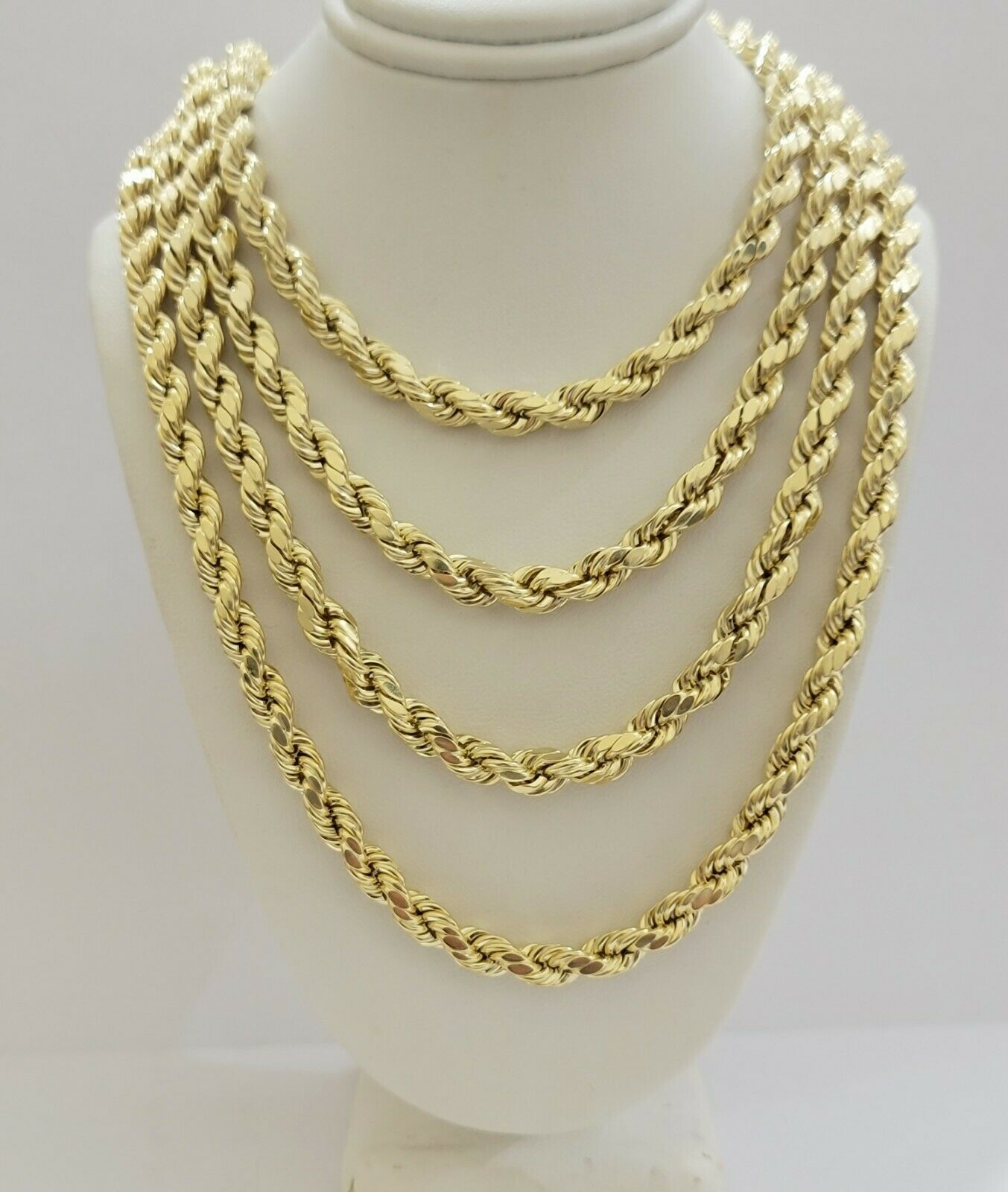 26" 10k Gold Rope Necklace 7mm Men's Chain Diamond Cuts Lobster 10KT REAL GOLD - Reva Jeweler